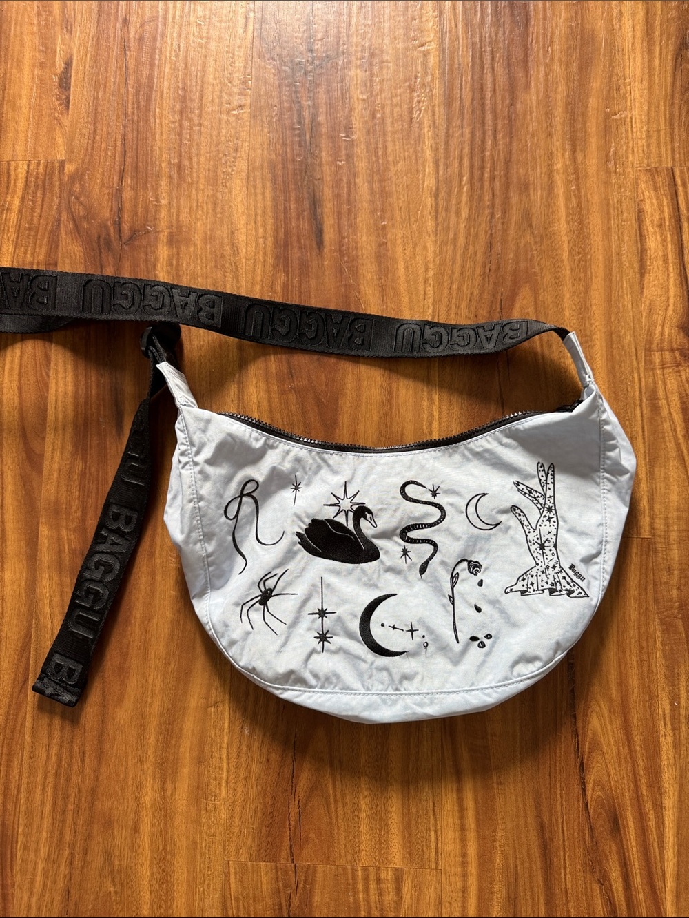 BAGGU Light Blue Crossbody Bag with Celestial Embroidery